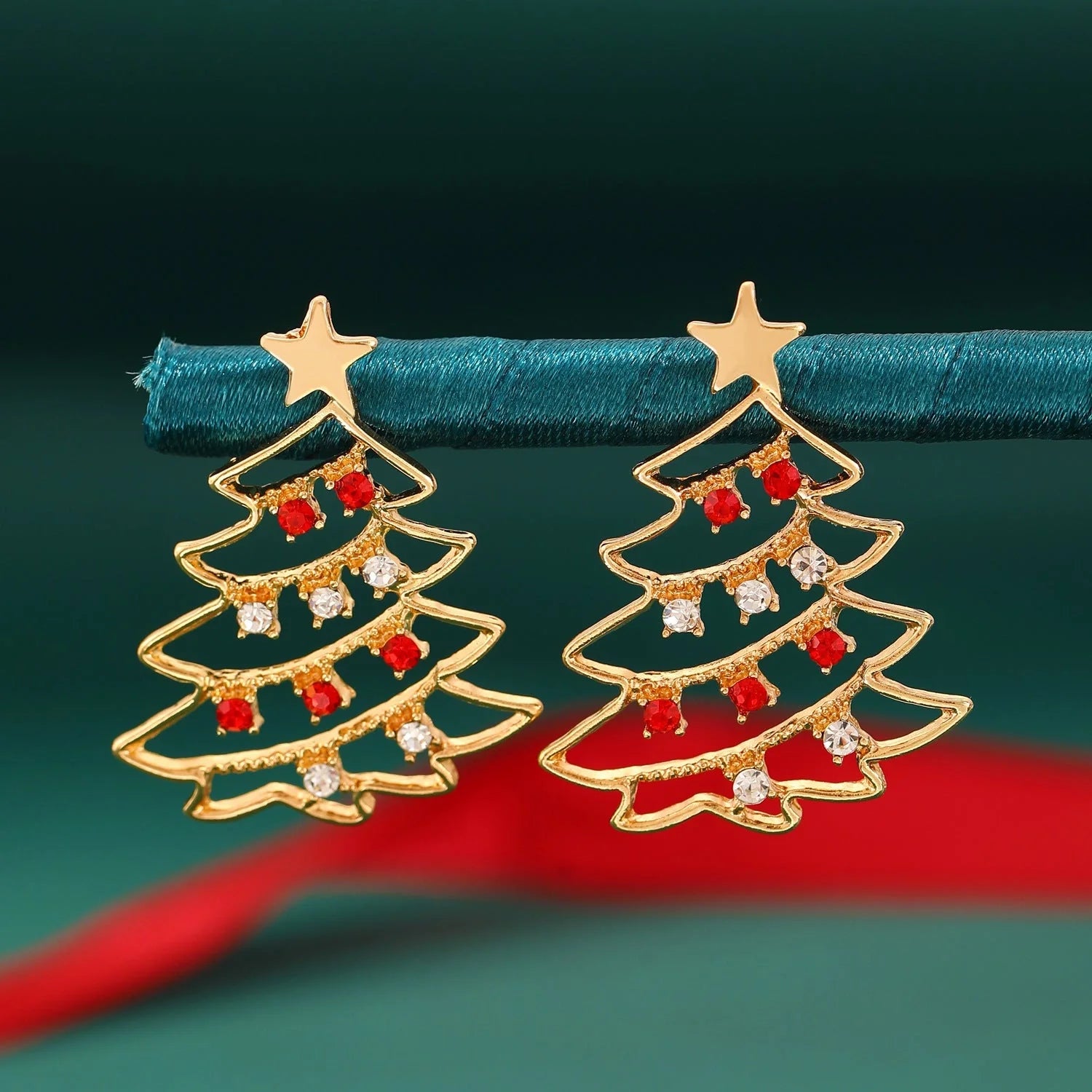 Colorful Zircon Christmas Tree Earrings for Women - Festive Holiday Jewelry