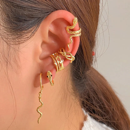 Gold plated snake clip earrings for women, no piercing required, trendy jewelry
