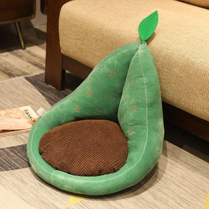 Adorable plush fruit-shaped pillows in various vibrant designs like cactus, avocado, and carrot for cozy home decor