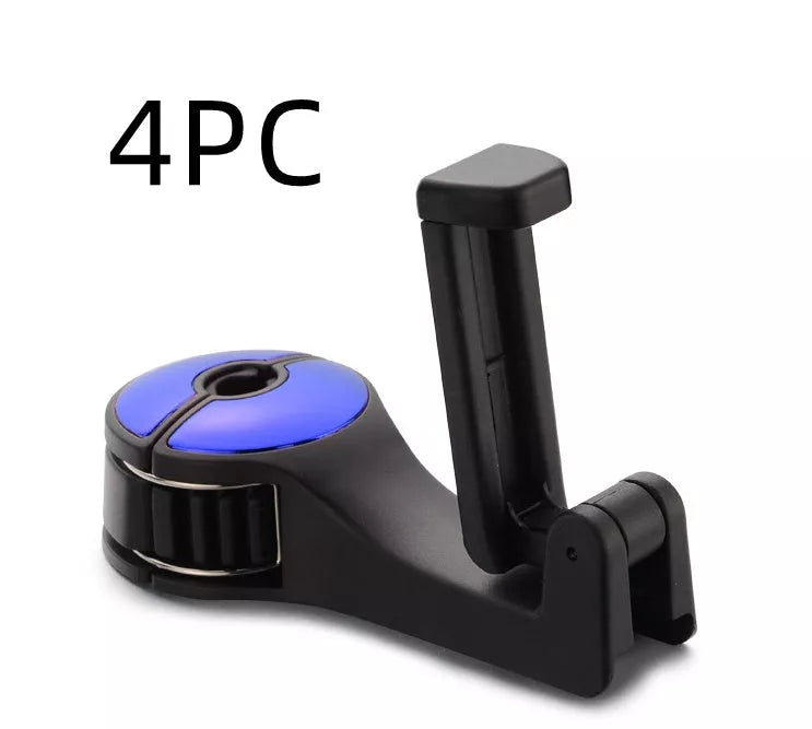360° rotating car headrest hook phone holder in black, beige, red, or blue