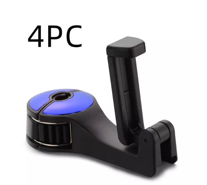 360° rotating car headrest hook phone holder in black, beige, red, or blue