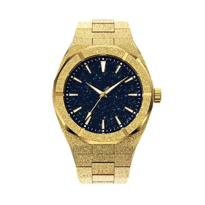 Stainless steel men's waterproof business watch with a 42mm dial on wrist.