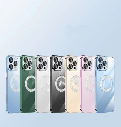 Electroplated diamond ring design iPhone case in various colors with lens protection