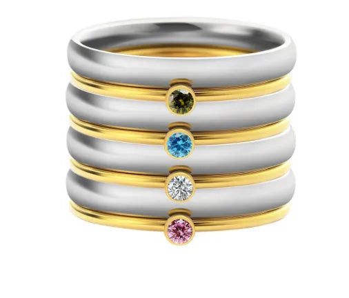 December colour birthstone superimposed combination engraved ring in titanium steel with geometric shape
