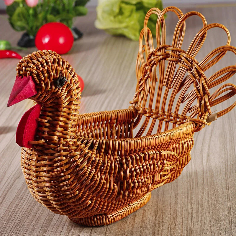 Deer-shaped handwoven rattan fruit basket for home decor and kitchen organization