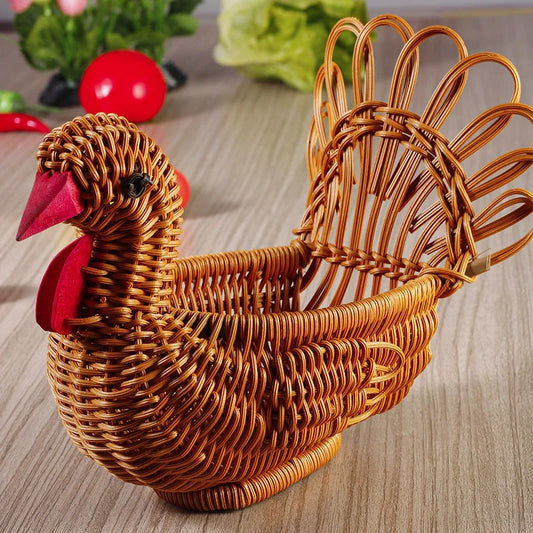 Deer-shaped handwoven rattan fruit basket for home decor and kitchen organization