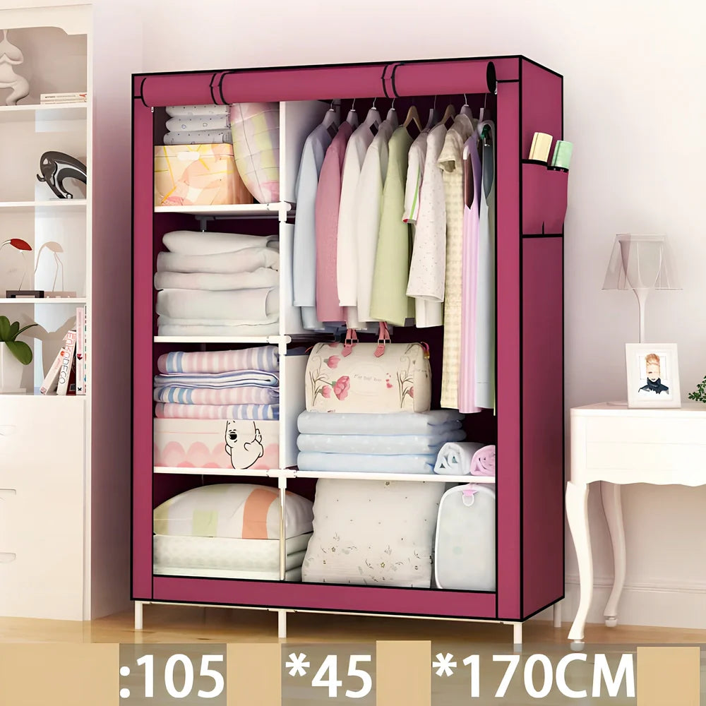 Single dormitory wardrobe with steel frame and fabric enclosure measuring 70×45×150cm