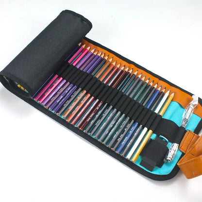 Wooden coloured pencil set with 50 basswood barrels in storage case, showing 176mm length and three core finishing options