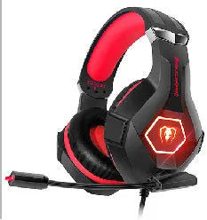 Luminous Gaming Headset with LED lights, microphone, and over-ear design in black with blue accents.