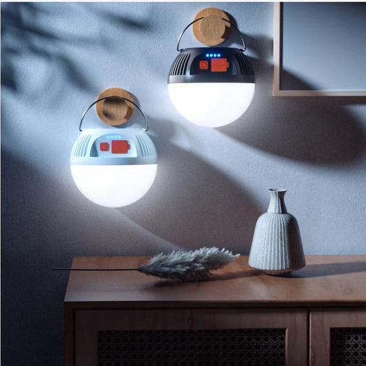 Outdoor Camping Type-C Charging USB Ball Portable Tent Light in black and blue