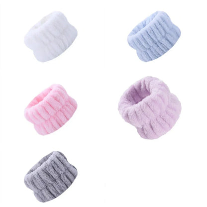 Coral velvet wrist washband with elastic band for facial cleansing, grey colour option shown