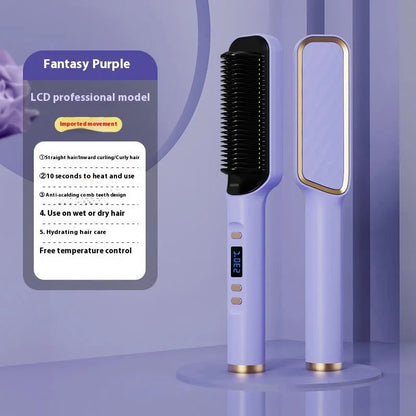 Negative ion hair straightening comb with LCD screen in avocado green colour.