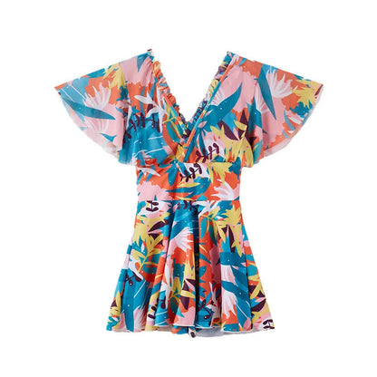 Women's colourful print cover belly siamese one-piece swimsuit
