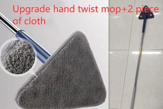 Extendable Triangle Mop with 360° rotatable head for deep cleaning in blue and white
