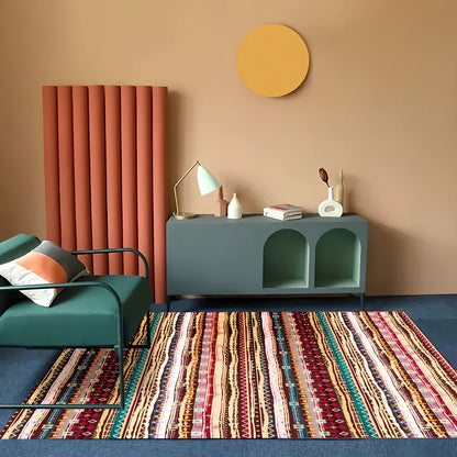 Rectangular boho-style polyester rug in various colours and sizes, machine-woven for consistent texture