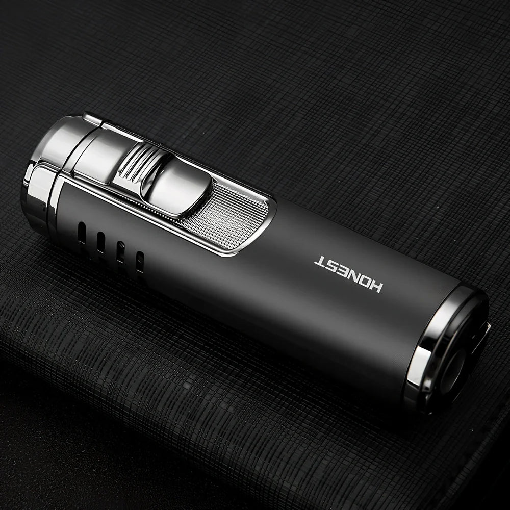 Zinc alloy cylindrical cigar lighter with four-straight flame design in choice of five colours
