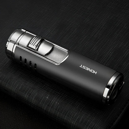 Zinc alloy cylindrical cigar lighter with four-straight flame design in choice of five colours