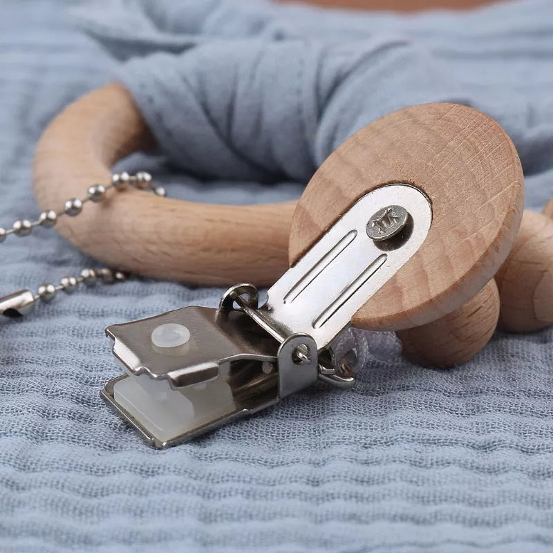 Natural cotton baby bath toy set with wooden rattle and comfort towel