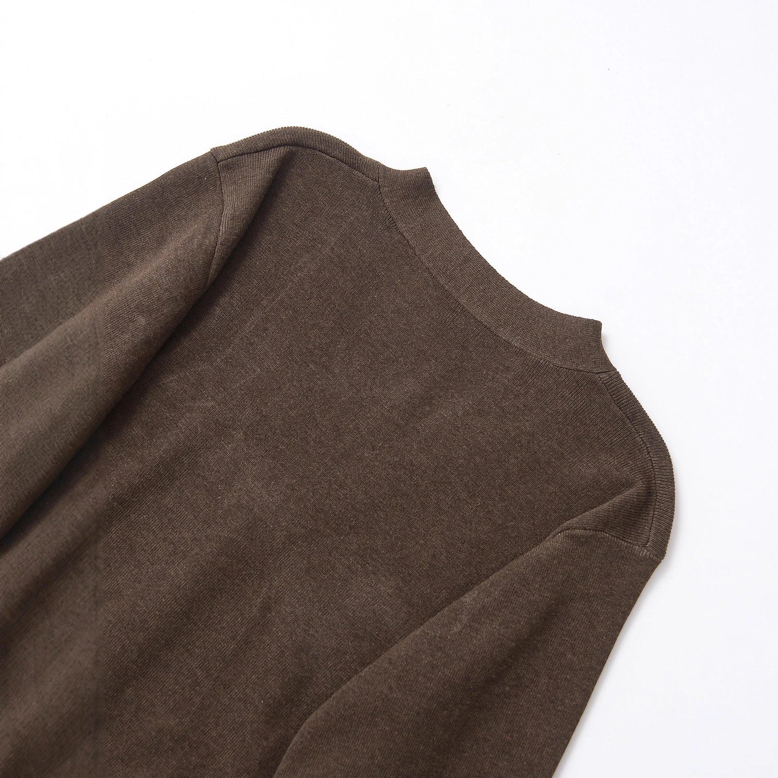 Long sleeve knitted cardigan in dark brown solid colour with conventional sleeve styling