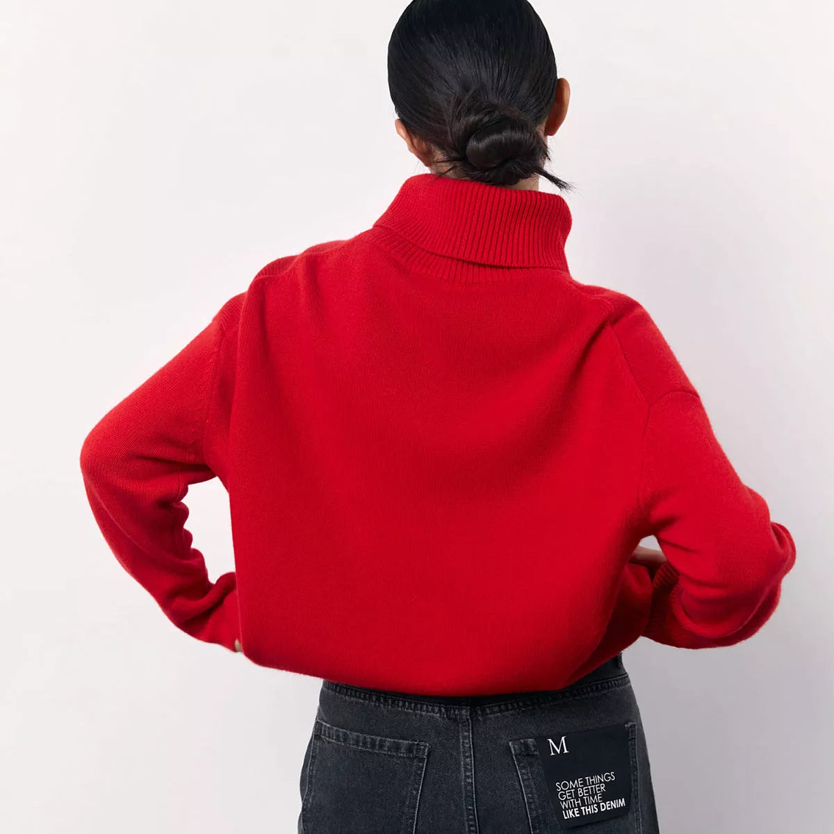 Winter turtleneck sweater with unique letter design for women in various colors