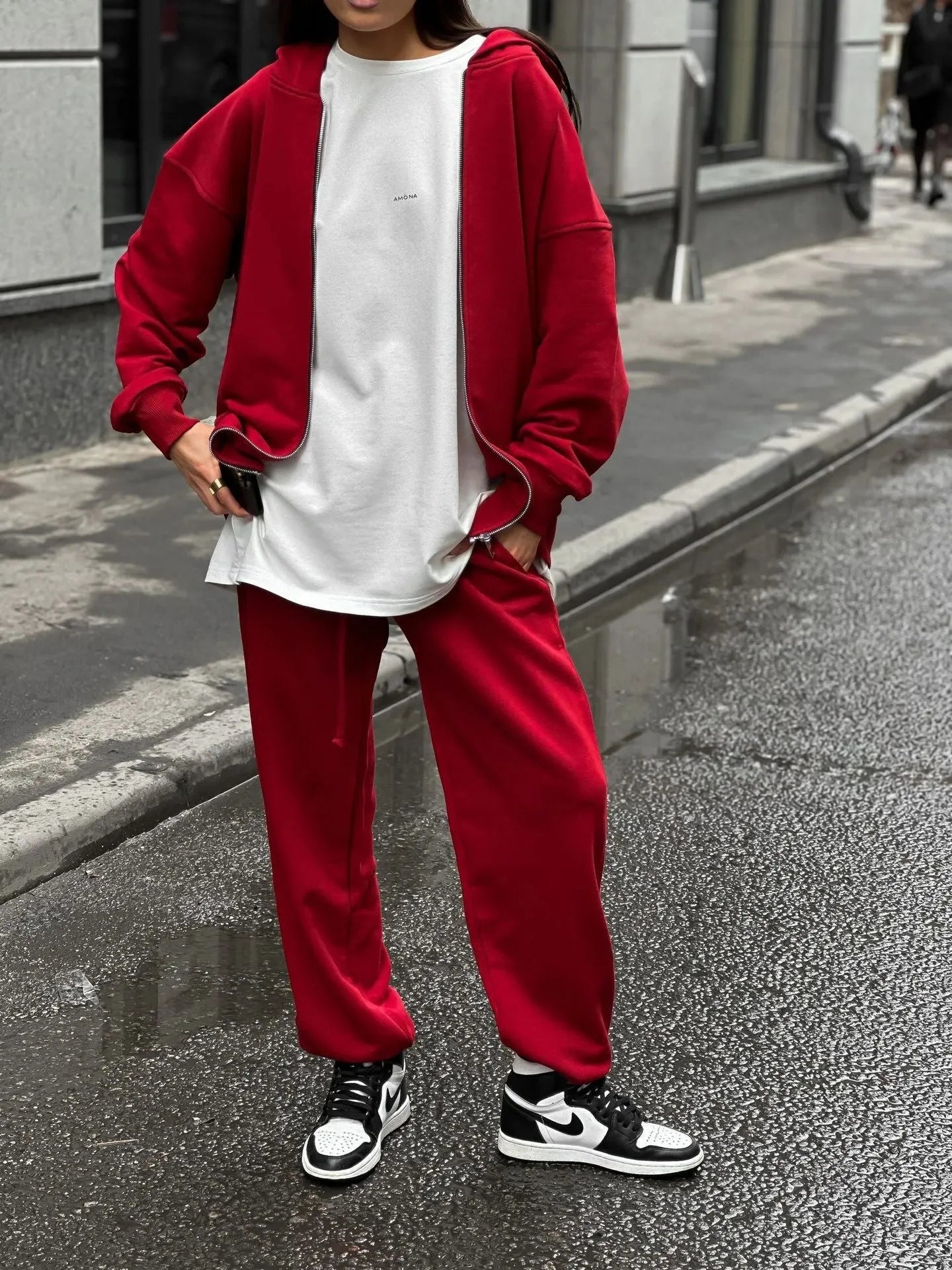 Street style long-sleeved coat and trousers two-piece set in loose fit
