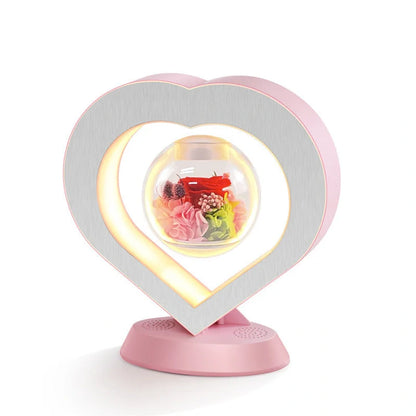 Magnetic Levitation LED Night Light with floating eternal flower in pink rose color