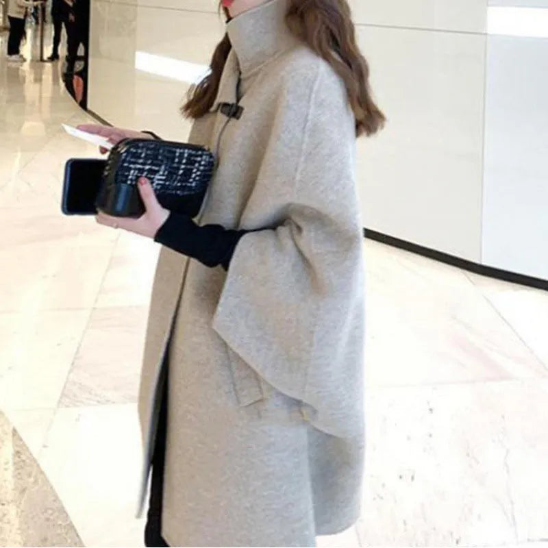 Women's Winter Coat Korean Style Acrylic Long-Length Coat 100cm Flight Sleeve Temperament Commute Style Solid Colour Coat in Green or Oatmeal
