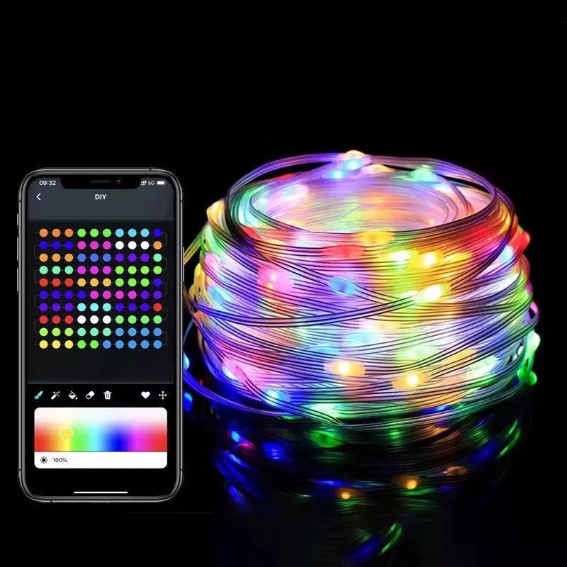 App-controlled Christmas light string with flexible copper wire for customizable holiday decorations