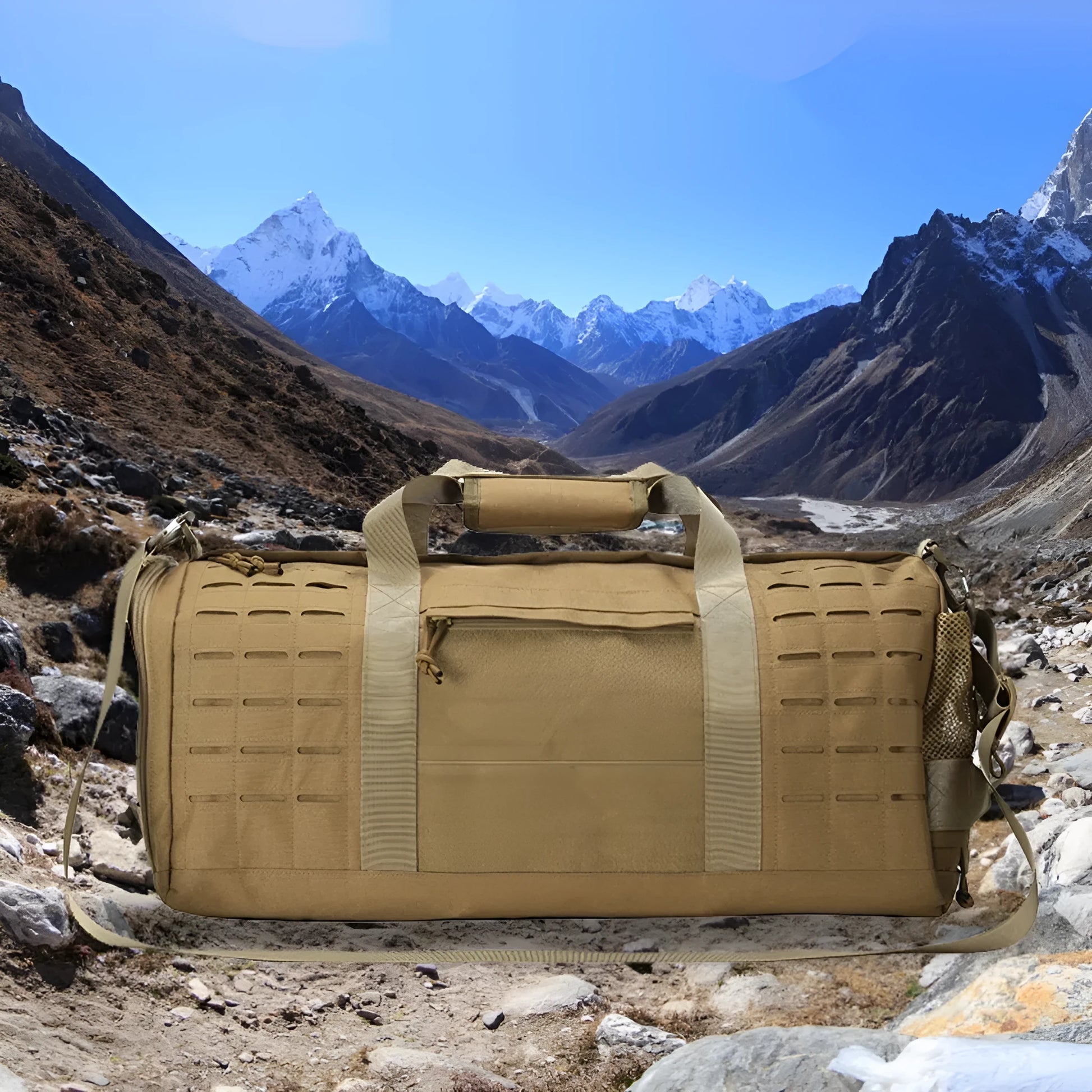 Men's waterproof sports travel handbag with air pillow belt system in khaki colour