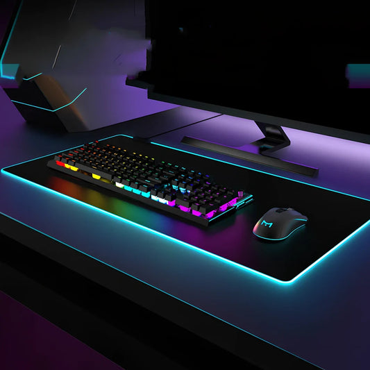 Oversized RGB luminous gaming mouse pad in 900x400mm size with starry sky lighting and 4.0mm rubber thickness