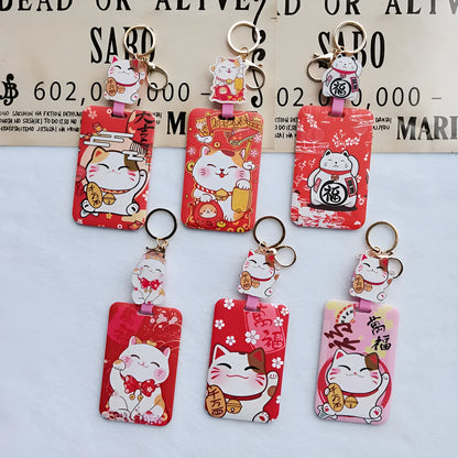 Lucky Cat plastic certificate sleeve set with decorative pendant in cartoon style