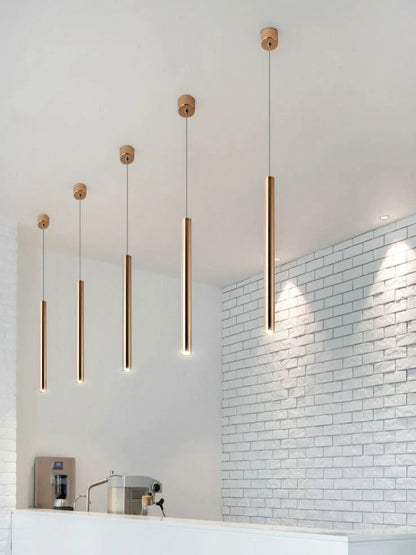 French gold cylindrical chandelier in iron with PMMA shade, single LED for 1-3㎡, lengths 20-100cm