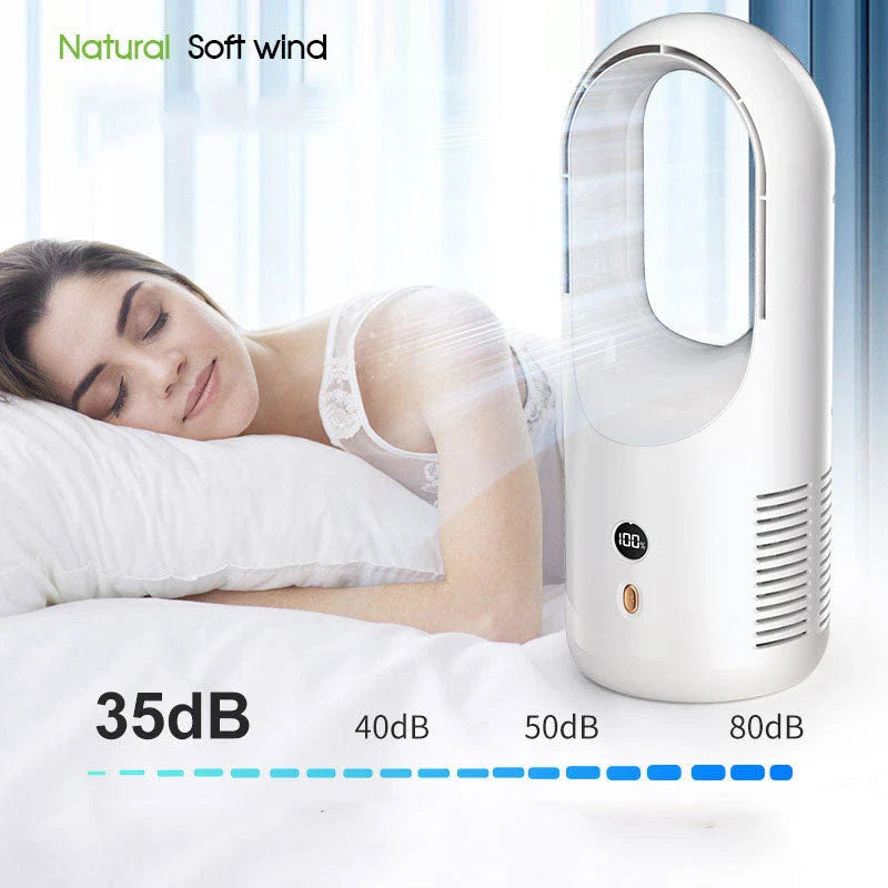 Whisper-quiet cordless desk fan with adjustable 6-speed settings, compact design, and rechargeable USB power
