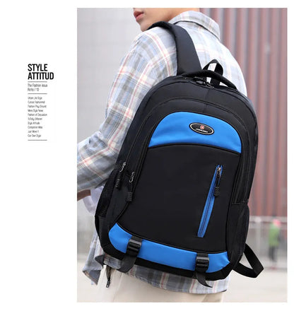 Waterproof nylon high school backpack with air-cushioned straps in black, red, blue, or grey colours