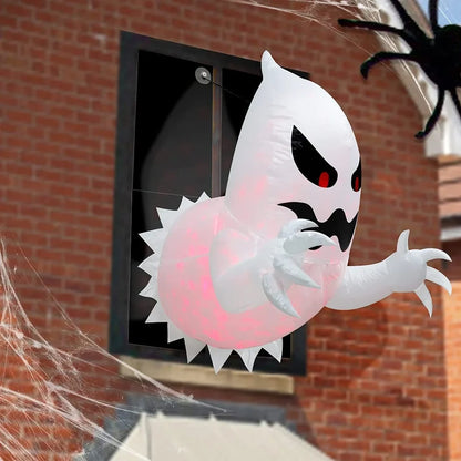 1.4m tall white inflatable Halloween ghost decoration floating outdoors, polyester material, anchored for garden use