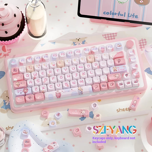 Sweet Cotton Candy coloured  profile PBT plastic keycap set for mechanical keyboards, shown in a full 120-key layout.