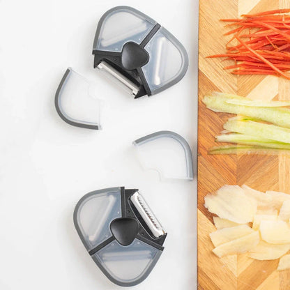 Stainless steel multi-function paring knife with rotating blades for peeling, planing, and cutting