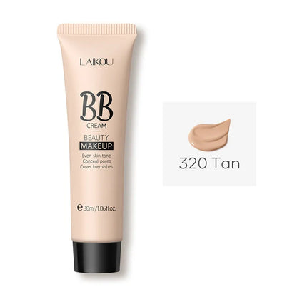30ml tube of natural BB cream showing nine available shade colours from light to dark