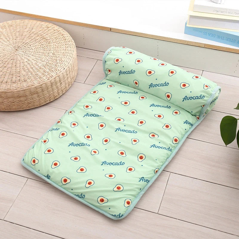 Summer Ice Silk Cool Pet Pad in various colors and sizes for pet heat relief