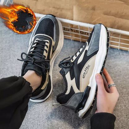 Men's Fleece Sports Casual Cotton Shoes in apricot, green, and beige