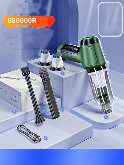 Wireless hand-held car vacuum cleaner with 120W motor and suction nozzles for vehicle interior cleaning