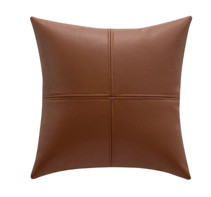 Simple solid colour soft cowhide leather pillow cover in Nordic style with PP cotton filler