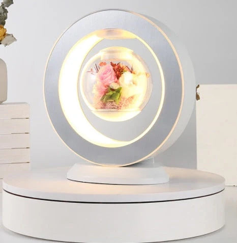 Magnetic Levitation LED Night Light with floating eternal flower in pink rose color