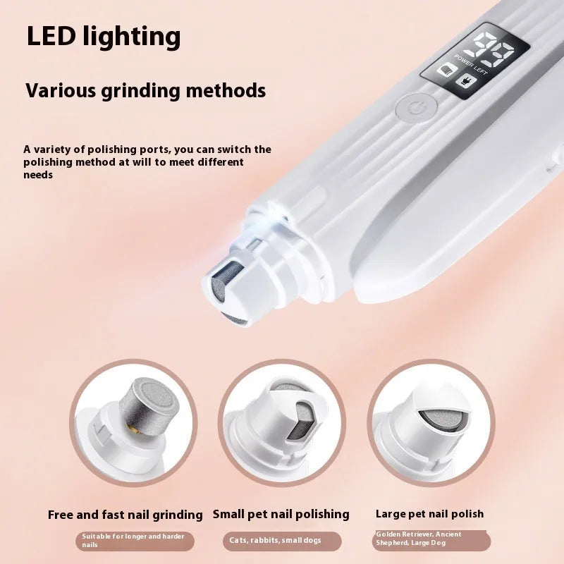 White HZ8 electric dog nail clippers and trimmer with a built-in file on a rechargeable battery.