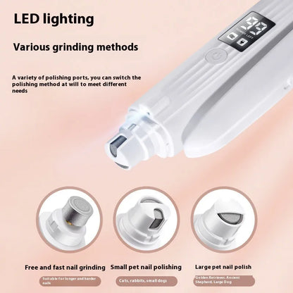 White HZ8 electric dog nail clippers and trimmer with a built-in file on a rechargeable battery.