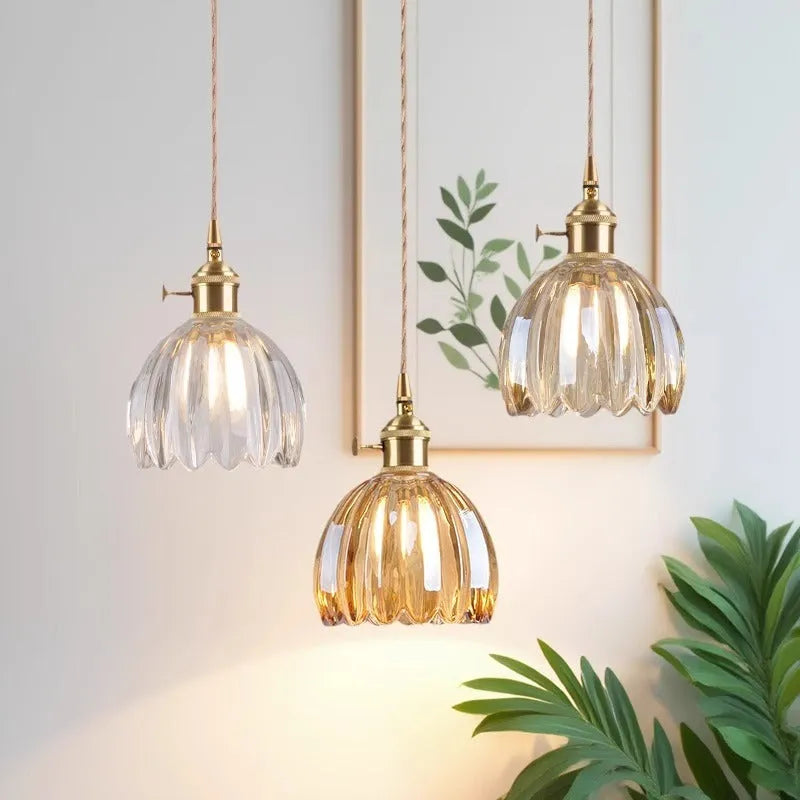 Nordic style glass flower chandelier in bedroom setting with multiple colour options