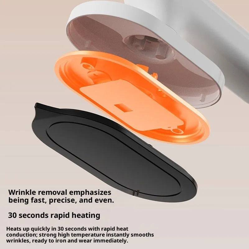 White mini heat press machine with USB power, three-step thermostat, heater band lining, and compact plastic shell