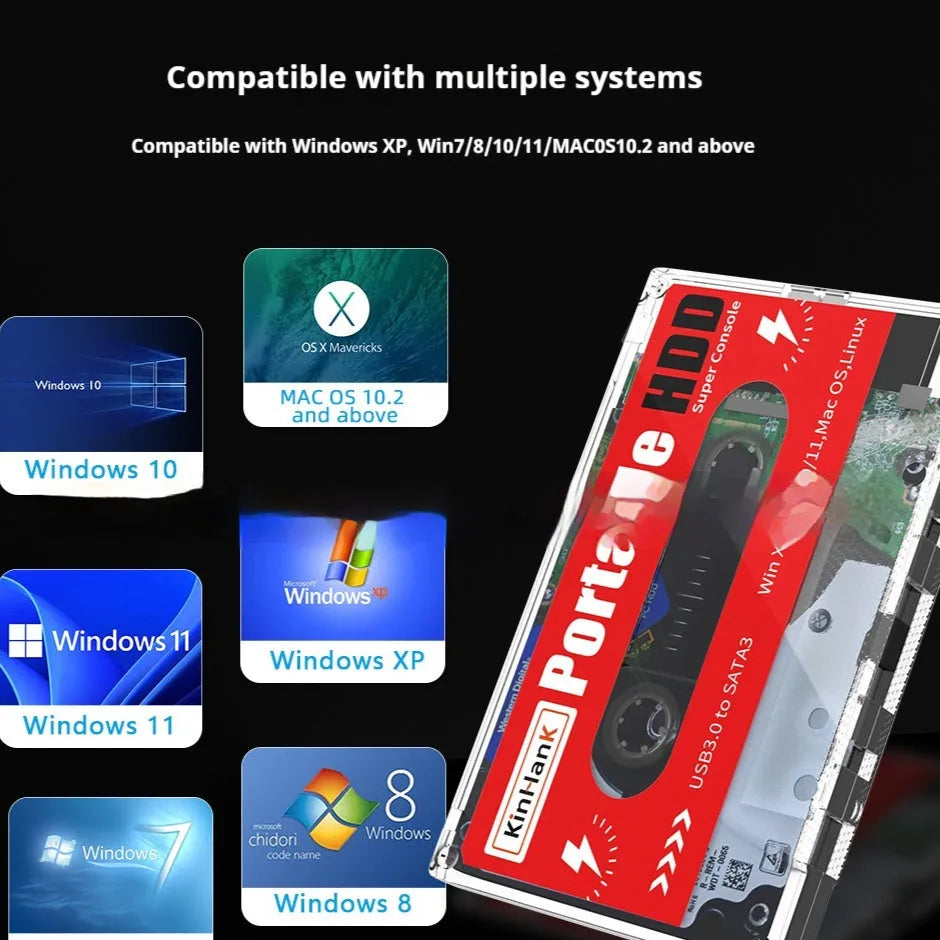 2TB external mechanical hard disk with USB cable and protective case for mobile gaming storage