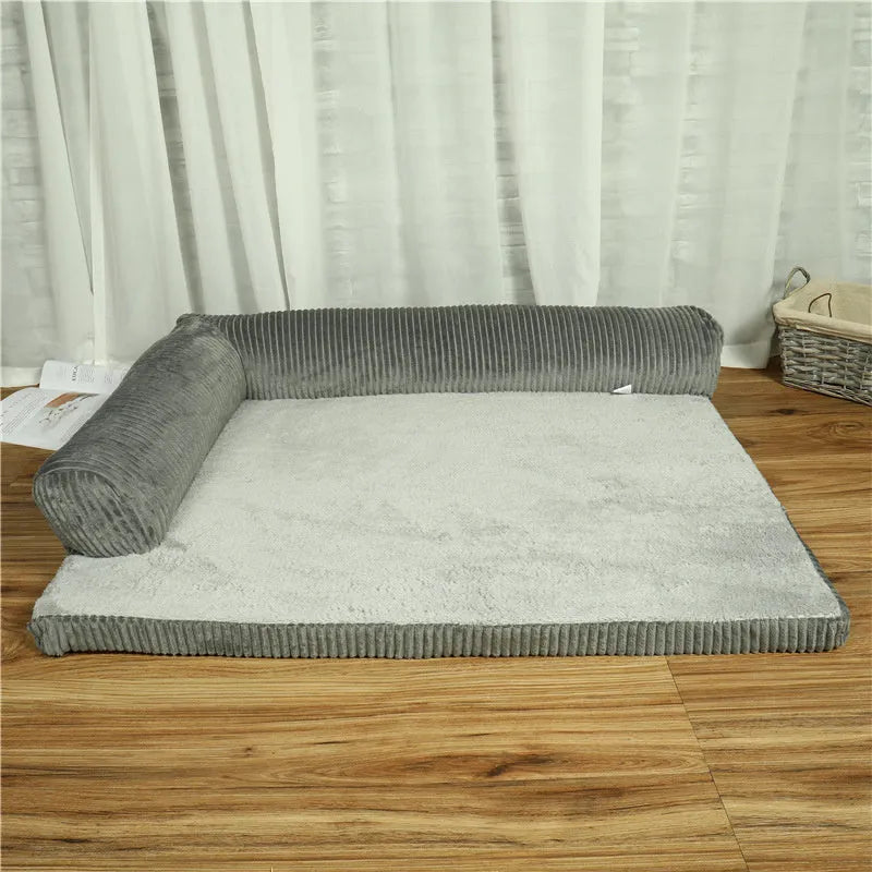Corduroy pet sofa bed in red colour with high-density sponge padding and non-slip base
