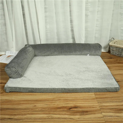 Corduroy pet sofa bed in red colour with high-density sponge padding and non-slip base